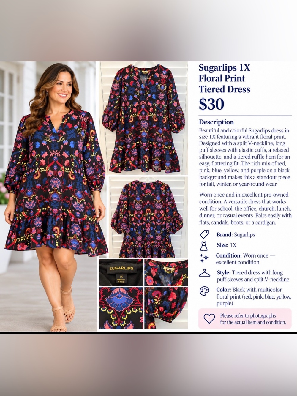 Sugarlips Floral Print Tiered Dress Mini Dress Black Multicolor XL